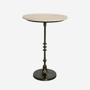 Toledo Marble & Forged Iron Pedestal Base Occasional Table