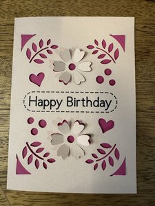 Products: Happy Birthday Handcrafted Card with Floral Cutouts - Flowers that Wow- Florist - South Auckland Delivery