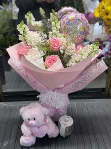 Baby Girl Celebration Gift Set with Flowers, Teddy & Candle - Flowers that W&hellip;