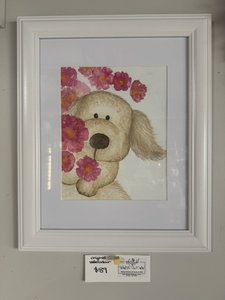 Charming Blossoms and Puppy Watercolor Art - Handpainted Framed Decor - Flowers &hellip;