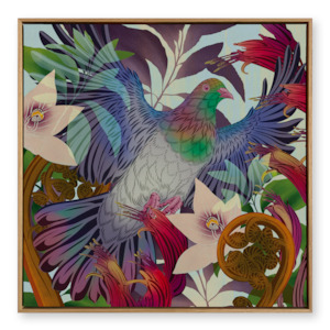 Printed Canvas: Flying Kererū & Harakeke Printed Canvas