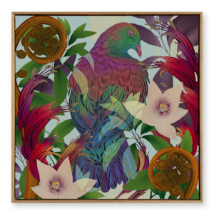 Perched Kererū & Harakeke Printed Canvas