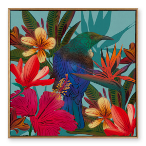 Printed Canvas: Tūī & Hibiscus Printed Canvas