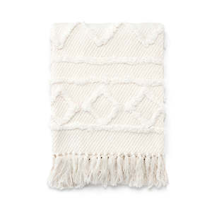 Bovi Home: Zig Zag Cotton Throw Off-White