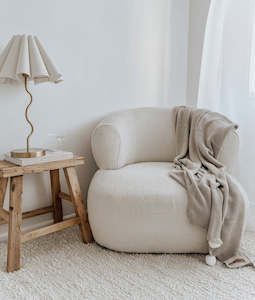 For The Little Ones: Greige Pom-Pom Lounge Throw