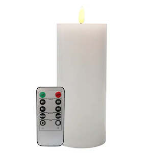 LED Battery Pillar Candle with Remote – White Wax Finish | 7.5 x 17.5cm