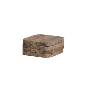 Stone Coasters – Natural Travertine & Dark Marble Set of 4 by Ned Collections