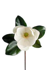 Southern Magnolia Spray 60 cm — White Faux Bloom with Lifelike Leaves