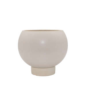 Orbit Planter – Oatmeal Round Stoneware Pot with Plinth Base