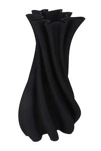 For The Green Finger: Camila Black 3D Printed Ceramic Vase – Sculptural Porcelain (39cm)