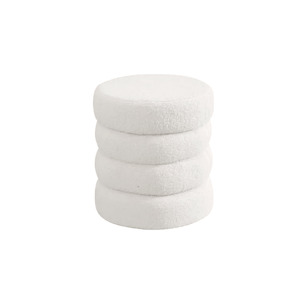 Tiered Bouclé Ottoman – Sculptural White Textured Seat - White / Black