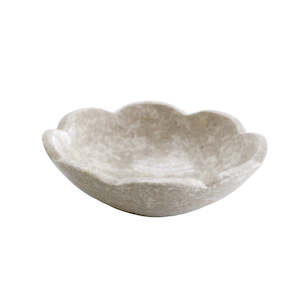 Get The Look Staycation: Scalloped Edge Marble Bowl – Hand-Carved Decorative Stone Bowl (25cm)