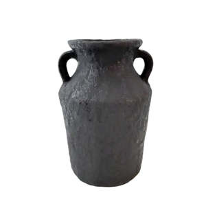 For The Green Finger: Kaia Stone Vase – Black Textured Vessel 17x25cm