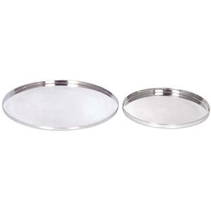Silver Aluminium Round Tray Set of 2 | Modern Minimalist Serving Trays by ZAKKIA