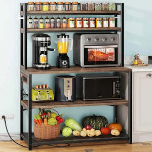 Kitchen Accessories: Coffee Bar Station Kitchen Storage & Organization 39.4 Inch Wide Large Bakers Rack With 3 Power Outlets Home Gadgets Accessories