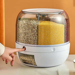 Kitchen Accessories: 360° Rotating Food Dispenser Large-Capacity Storage Bucket Container 6-Grid Cereal Rice Sealed Tank Grain Box For Kitchen
