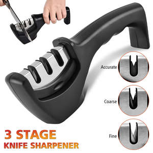 Kitchen Accessories: Multi-function Knife Sharpener Handheld 3 Stages Type Quick Sharpening Tool With Non-slip Base Kitchen Knives Accessories