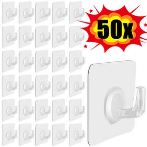 Kitchen Accessories: 5-50pcs Transparent Self Adhesive Hooks Door Wall Mounted Hanger Hook Suction Heavy Load Rack Kitchen Bathroom Organizer Holder