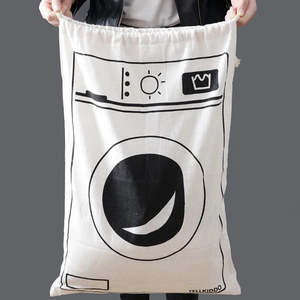 Laundry Bags: Large Cotton and Linen Laundry Bag Clothes Toys Storage Bag Printing Fabric Drawstring Duffle Bag Dirty Clothes Organizer Bags