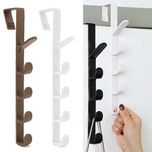 Bedroom Accessories: Fivesegment Door Hook Coat Bag Towels Cap Hair Bands Seamless Holder Home Bedroom Storage Organization Plastic Pure Color Rack