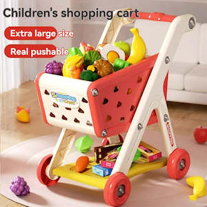 Kids Toy: New Children Toys Kids Large Supermarket Shopping Cart Trolley Push Car Toys Basket Simulation Fruit Food Pretend Birthday Gifts