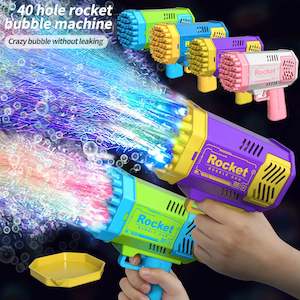 Kids Toy: 40 Holes Electric Rocket Bubble Machine Handheld Automatic Space Light Bubble Gun Kids Outdoor Battle Toys Without Bubble Water