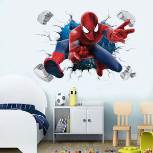 Home Decor 1: Spiderman Super Captain America Hulk Heroes Wall Stickers For Kids Room Home Bedroom PVC Decor Cartoon Movie Mural Art Decals