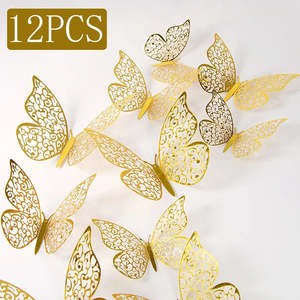 Home Decor 1: 12Pcs Fashion 3D Hollow Butterfly Creative Wall Sticker For DIY Wall Stickers Modern Wall Art Home Decorations DIY Gift
