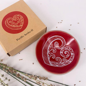 Products: Porcelain Dipping Bowl - Pacific Aroha II, White on Red