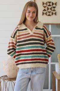 Jumpers: Rainbow striped knit earth tone