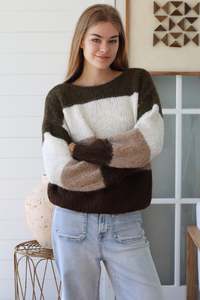 Jumpers: Neutral block stripe knit - free size
