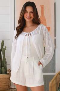 Jumpers: Cotton knit Cardy white