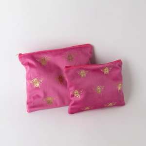 Velvet  Bee toilet  bag set /2 pink gold