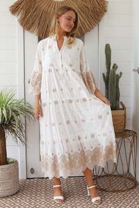 White and sand embrace cotton maxi dress
