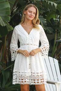 White cotton dress patterned