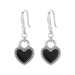 Flying Saucers black /silver  heart earrings