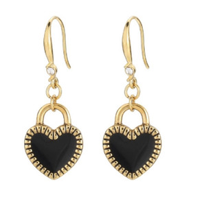 Fashion: Flying Saucers gold / black heart earrings