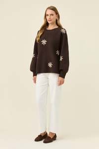 Isle of mine Miru stitched flower jumper Chocolate