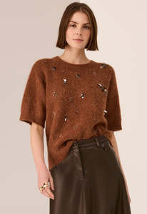 Tops: POL Haviland Beaded Knit Tee - Toffee