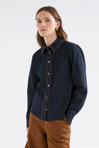 Tops: Elk Gerber Shirt - Dark Blue Wash