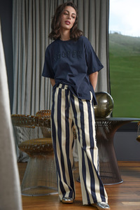 Pants: Cooper Back To Track Pant - Navy Stripe