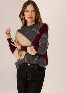 POL Loren Argyle Knit - Char/Merlot/Pebble