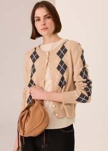 POL Loren Argyle Cardigan - Pebble/Charcoal