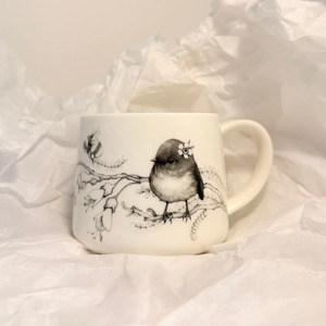 Glassware: Tikitibu Cup - So This Is Love Miromiro/Tomtit & Kowhai