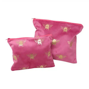 Bathroom: Le Forge Velvet Bee Toilet Bag - Pink/Gold
