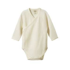 Nature Baby Merino Long Sleeve Kimono Pointelle Bodysuit - Natural