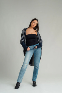 NES Merino Contrast Voltage Cardi - Stripe/Ink