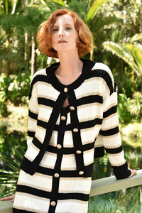 Sale Knitwear: Coop Going For Gold Cardigan - Black, Gold & Ivory
