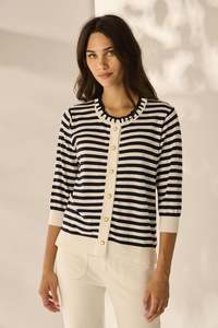 Sale Knitwear: Lania The Label Sayer Cardi - Ink/Off White Stripe