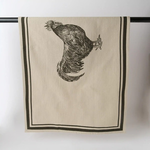 Glassware: Le Forge French Grainsack Tea Towel Natural & Olive - Rooster